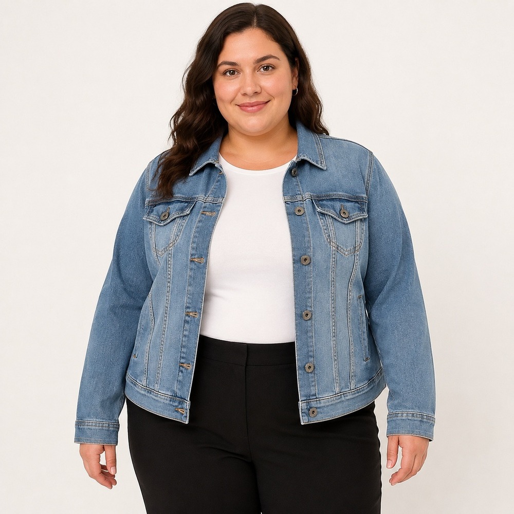 Torrid Free Feather Denim Trucker Jacket Women's 1X Medium Wash Pockets